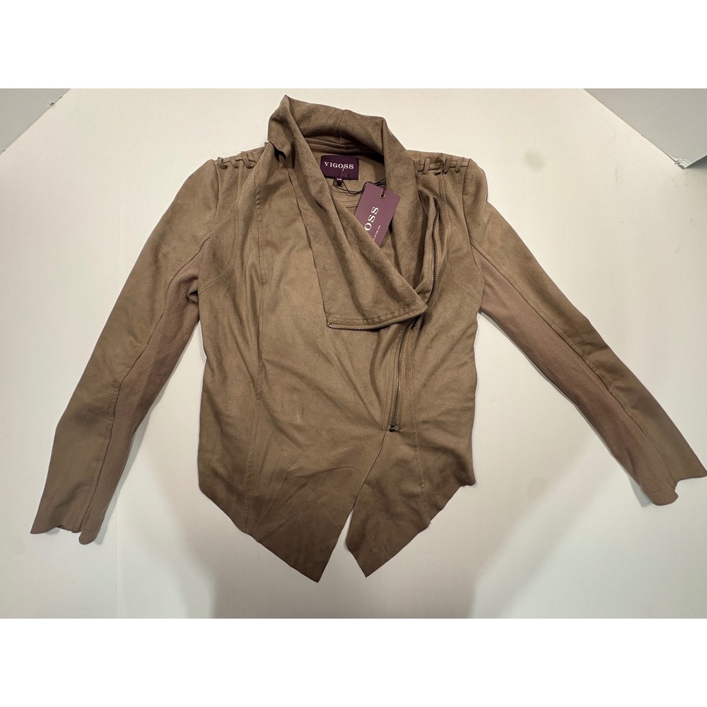 Vigoss Womens Tan Faux‎ Suede Asymmetrical Zip Moto Jacket VCC-J2869A NWT XS